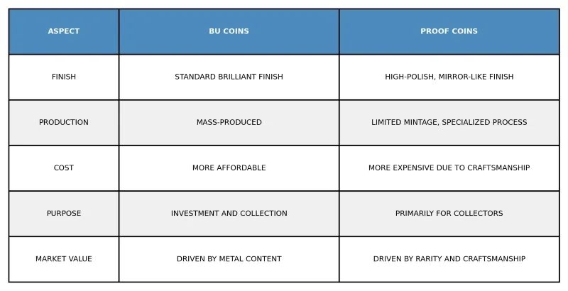 BU vs Proof coin chart