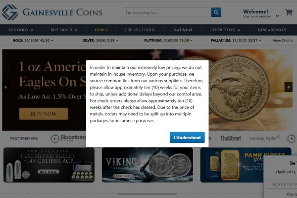 Gainesville Coins website
