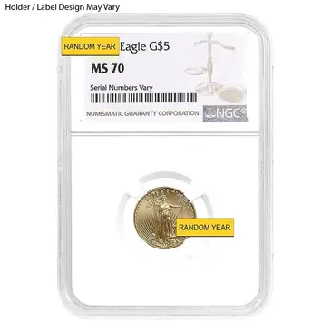 Default 1/10 oz $5 Gold American Eagle NGC MS 70 (Random Year)