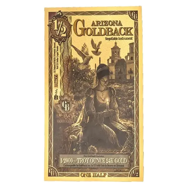 Default 1/2 Arizona Goldback 1/2000 oz 24K Gold Foil Aurum Note