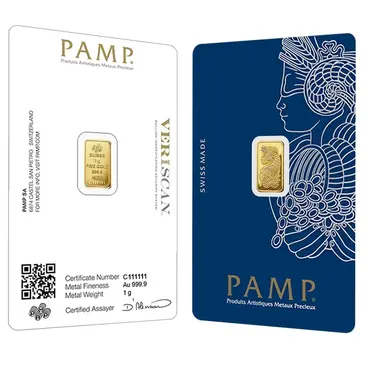 PAMP Suisse 1 gram Gold Bar PAMP Suisse Lady Fortuna Veriscan .9999 Fine (In Assay)