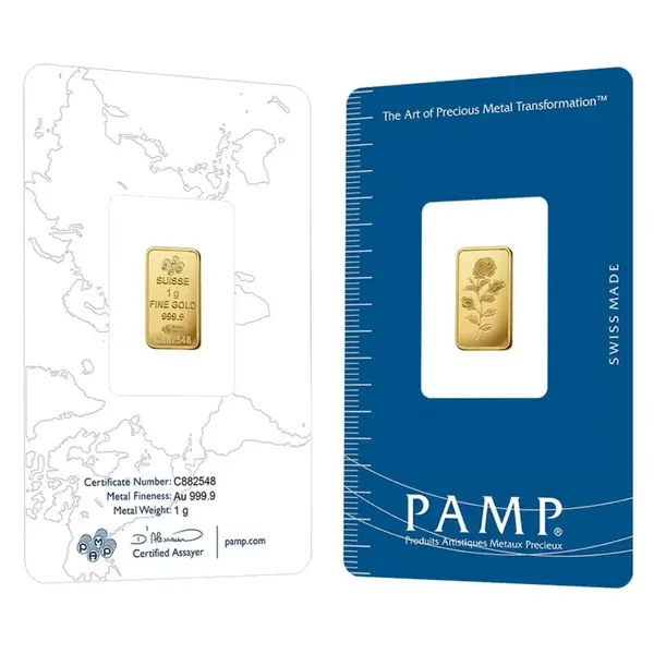 Default 1 gram PAMP Suisse Rosa Gold Bar .9999 Fine (In Assay)
