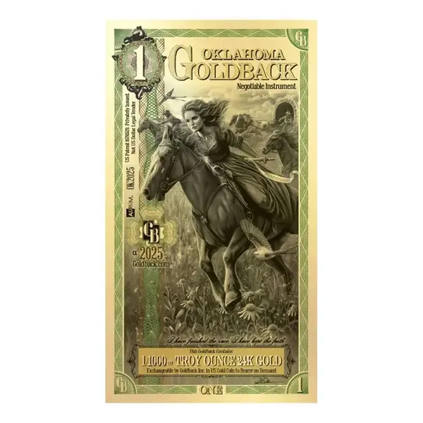 Default 1 Oklahoma Goldback 1/1000 oz 24K Gold Foil Aurum Note