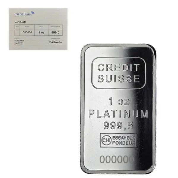 Default 1 oz Credit Suisse Platinum Bar .9995 Fine (w/Assay)