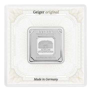 Default 1 oz Geiger Original Square Silver Bar .999 Fine (In Assay)