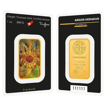 Argor-Heraeus 1 oz Gold Bar - Argor-Heraeus .9999 Fine KineBar Design (In Assay)