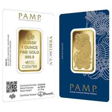 PAMP Suisse 1 oz Gold Bar PAMP Suisse Lady Fortuna Veriscan .9999 Fine (In Assay)