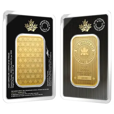 Canadian 1 oz Gold Wafer Bar Royal Canadian Mint RCM .9999 Fine (In Assay, Random Year)