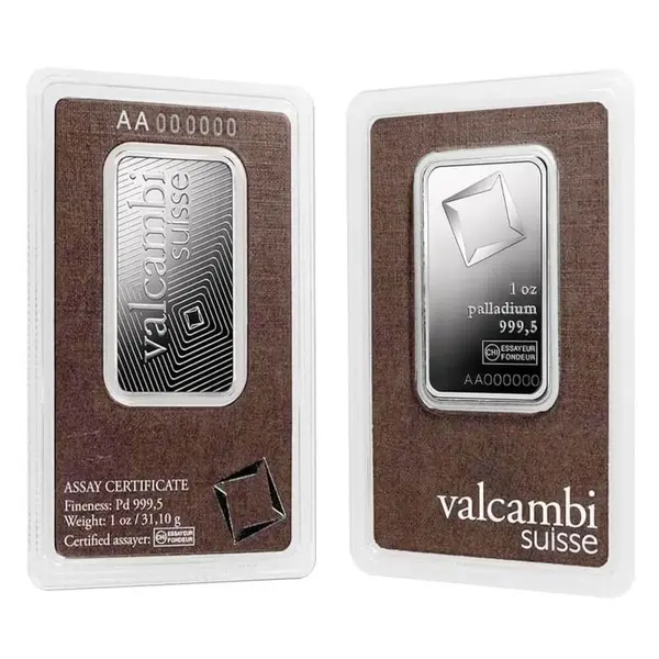 Default 1 oz Palladium Bar Valcambi Suisse .9995 Fine (In Assay)