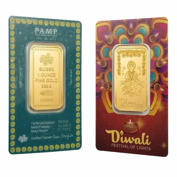Default 1 oz PAMP Suisse Diwali Lakshmi Gold Bar .9999 Fine (Rangoli Assay)