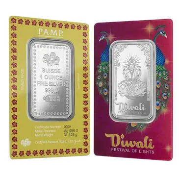 Default 1 oz PAMP Suisse Diwali Lakshmi & Peacocks Silver Bar .999 Fine (in Assay)