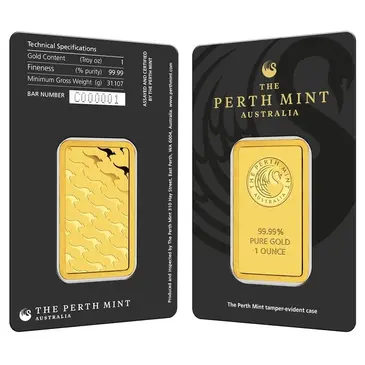 Australian 1 oz Perth Mint Gold Bar .9999 Fine (In Assay)