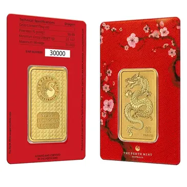Default <p>1 oz Perth Mint Year of the Dragon Gold Bar .9999 Fine (In Assay)</p>