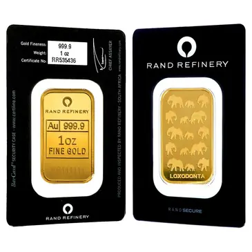 Rand Refinery 1 oz Rand Refinery Gold Bar .9999 Fine (In Assay)