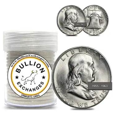 American $10 Face Value Franklin Half Dollars 90% Silver 20-Coin Roll BU (1955-1963)