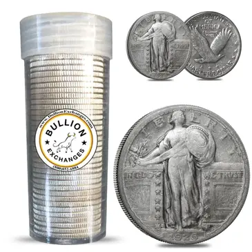 American $10 Face Value Standing Liberty Quarters 90% Silver 40-Coin Roll (Circulated w/Dates)