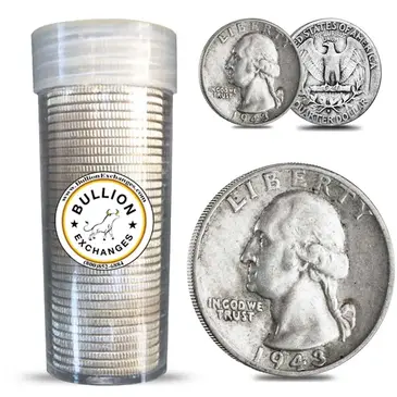 American $10 Face Value Washington Quarters 90% Silver 40-Coin Roll (Circulated)