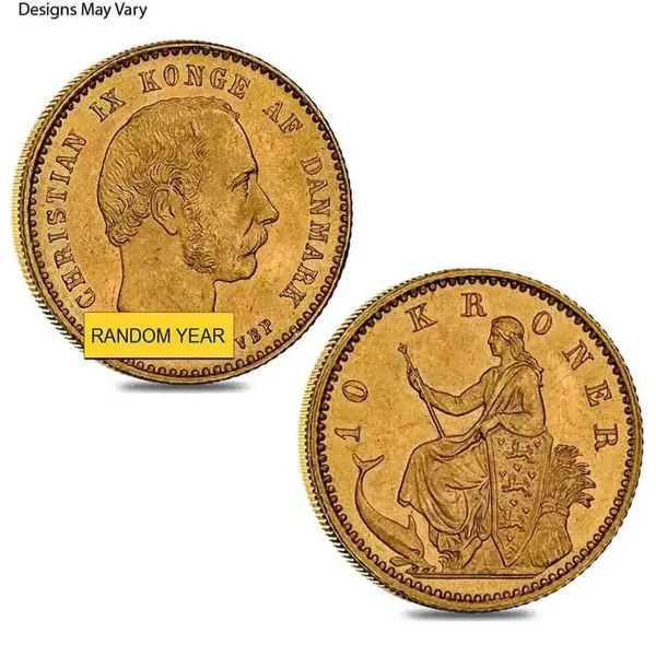 Default 10 Kroner Denmark Gold Coin AGW .1296 oz AU/BU (Random Year)
