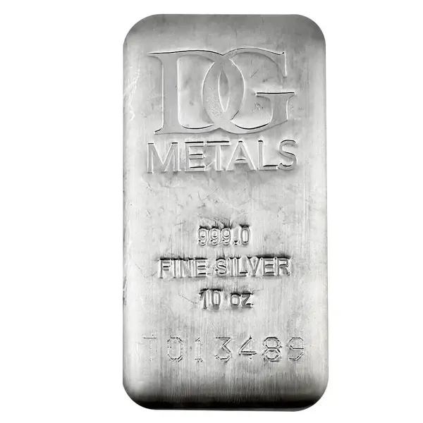 Default 10 oz Dillon Gage Metals (DG) Silver Cast Bar .999 Fine