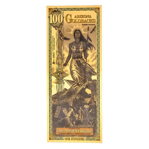 Default 100 Arizona Goldback 1/10 oz 24K Gold Foil Aurum Note