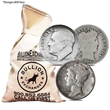 Default $100 Face Value Bag - 1,000 Coins - 90% Silver Dimes 10c (Circulated, Random Design)