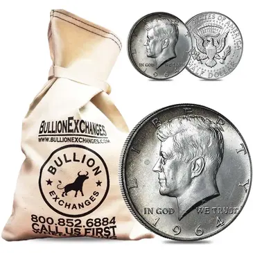 American $100 Face Value Bag - 200 Coins - 90% Silver 1964 Kennedy Half Dollars 50c (Circulated)