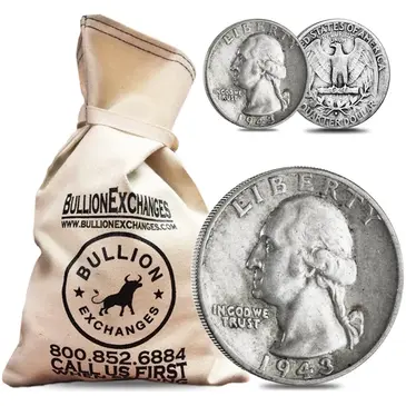 American $100 Face Value Bag - 400 Coins - Washington Quarters 90% Silver (Circulated)