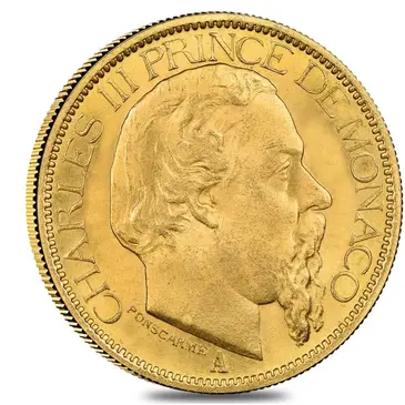 Default 100 Francs Monaco Charles III Gold Coin AGW .9334 oz Avg Circ (Random Year, 1882 -1886)