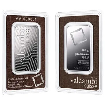 Valcambi 100 gram Platinum Bar - Valcambi Suisse .9995 Fine (In Assay)