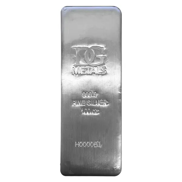 Default 100 oz Dillon Gage Metals (DG) Silver Cast Bar .9999 Fine