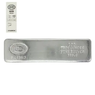 Default 100 oz Istanbul Gold Refinery IGR Silver Bar .999 Fine (w/Assay)