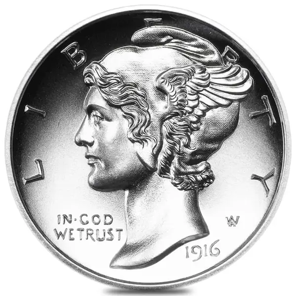 Default 2 oz Mercury Dime Design Silver Round .999 Fine