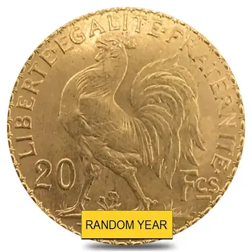 French 20 Francs French Rooster Gold Coin AU AGW .1867 oz (Random Year)
