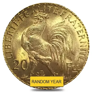 French 20 Francs French Rooster Gold Coin BU AGW .1867 oz (Random Year)