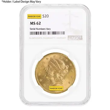 American $20 Gold Double Eagle Liberty Head NGC MS 62 (Random Year)