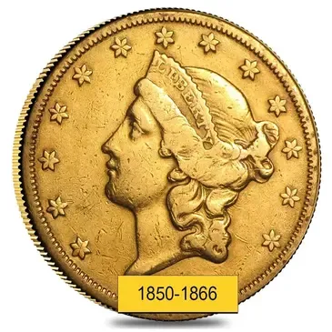 Default $20 Gold Double Eagle Liberty Head Type I - Polished or Cleaned (Random Year, 1850-1866)
