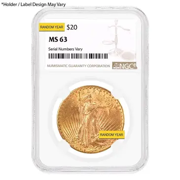 American $20 Gold Double Eagle Saint Gaudens NGC MS 63 (Random Year)