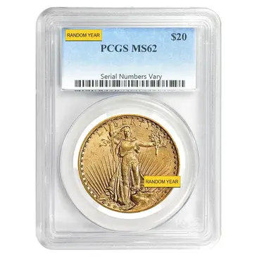 Default $20 Gold Double Eagle Saint Gaudens PCGS MS 62 (Random Year)