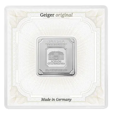 Default 20 gram Geiger Original Square Silver Bar .999 Fine (In Assay)