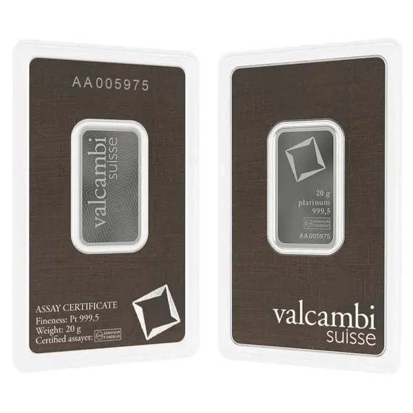 Default 20 Gram Platinum Bar - Valcambi Suisse .9995 Fine (in Assay)
