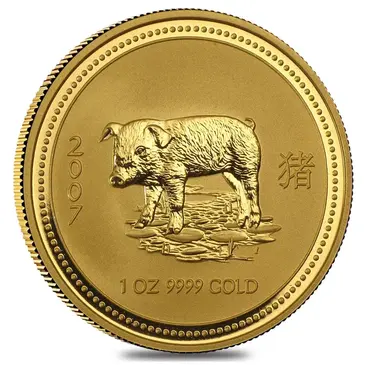 Australian 2007 1 oz $100 Gold Lunar Year of The Pig Australia Perth Mint Series I BU (In Cap)