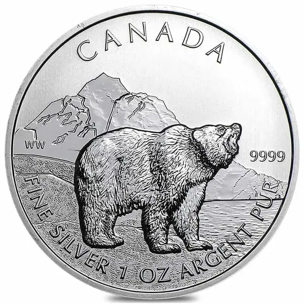 Default 2011 1 oz Canadian Grizzly Bear Wildlife Series Silver Coin BU