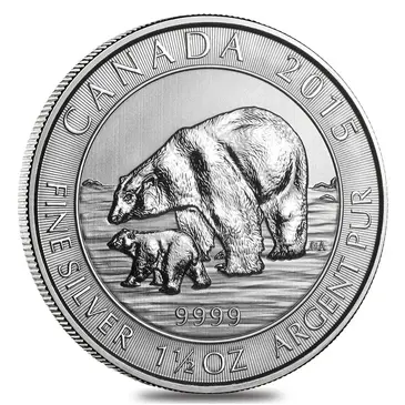 Canadian 2015 1.5 oz Canadian Silver Polar Bear and Cub $8 Coin .9999 Fine BU
