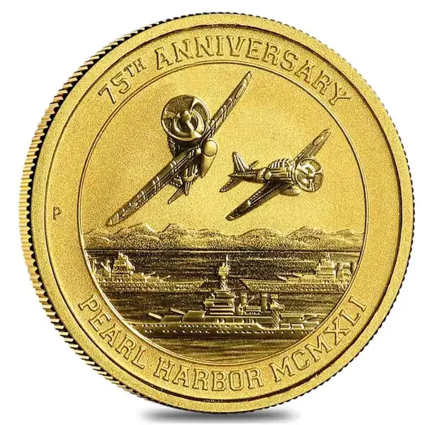 Tuvalu 2016 1/10 oz Gold Tuvalu Pearl Harbor Perth Mint .9999 $15 Coin BU
