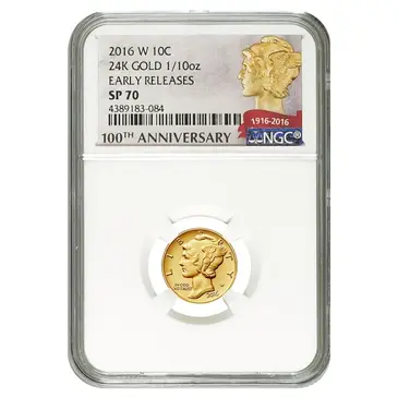 American 2016 1/10 oz Mercury Dime Centennial Gold Coin NGC SP 70 ER 100th Ann