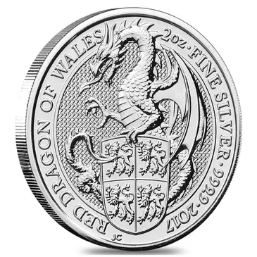 British 2017 Great Britain 2 oz Silver Queen's Beasts (Red Dragon) Coin .9999 Fine BU