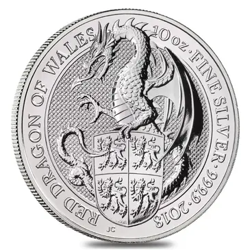 British 2018 Great Britain 10 oz Silver Queen's Beasts (Red Dragon) Coin .9999 Fine BU In Cap