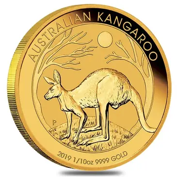 Australian 2019 1/10 oz Australian Gold Kangaroo Perth Mint Coin .9999 Fine BU In Cap