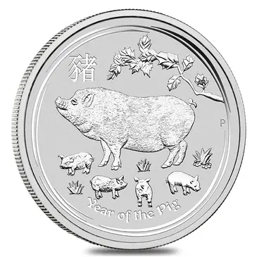 Australian 2019 5 oz Silver Lunar Year of The Pig BU Australian Perth Mint In Cap