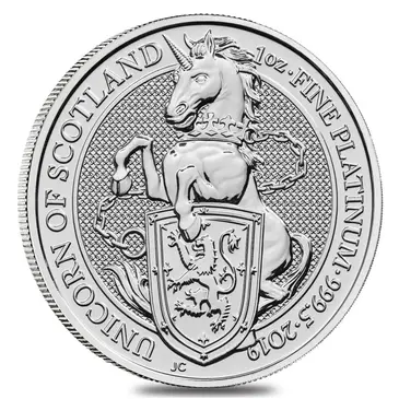 British 2019 Great Britain 1 oz Platinum Queen's Beasts (Unicorn of Scotland) Coin .9995 Fine BU